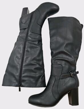 Journee Collection ~Woman Size 8.5M~ Black Knee High Boots Faux Leather NWOB.